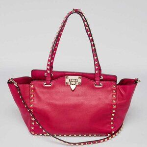 Valentino Dark Pink Leather Rockstud Trapeze Small Tote Bag
